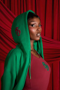 Kaia Logo Embroidered Cotton Zip Up Sweatshirt Cropped Hoodie - Viridian
