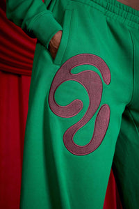 Kaia Logo Embroidered Cotton Parachute Sweatpants - Viridian