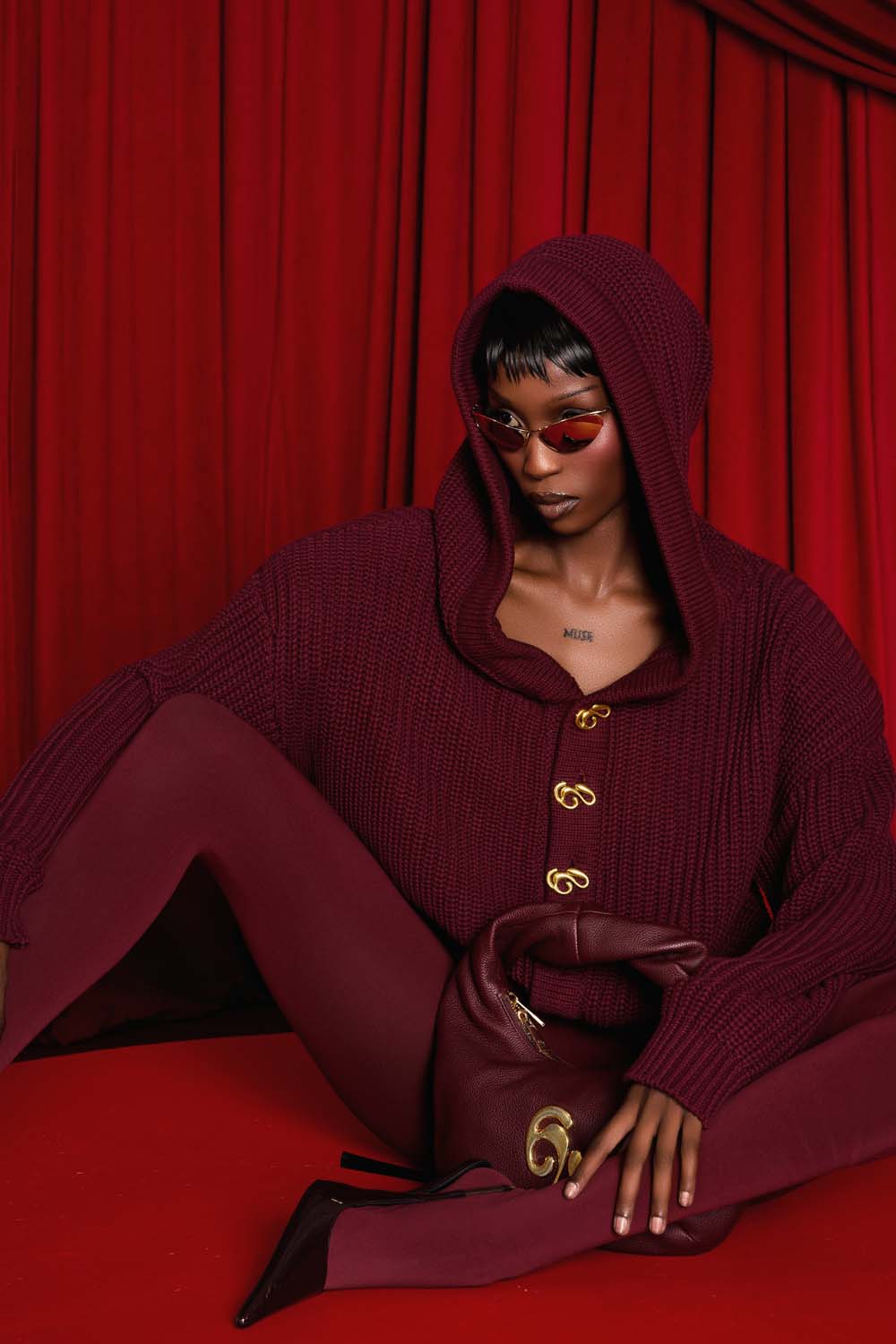 Nori Hooded Cardigan - Burgundy