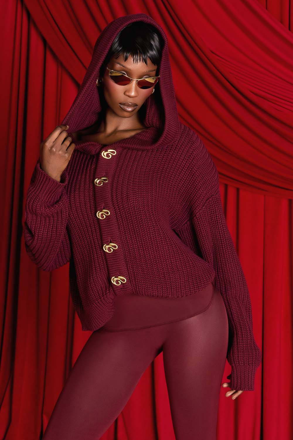 Nori Hooded Cardigan - Burgundy