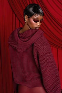 Nori Hooded Cardigan - Burgundy