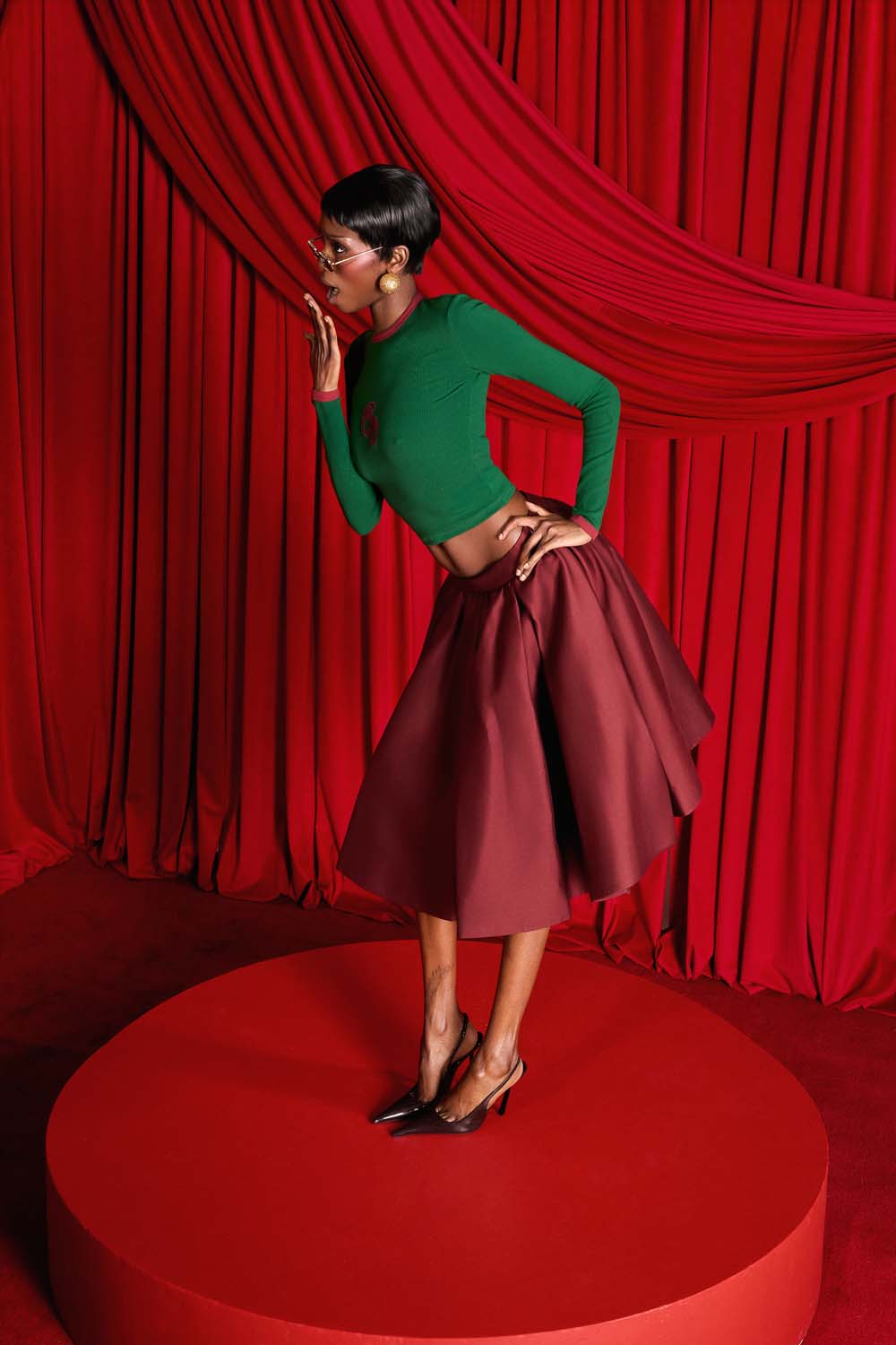 Nao Cotton Logo Embroidered Long Sleeve Top - Viridian