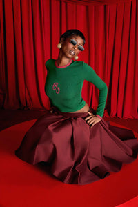 Nao Cotton Logo Embroidered Long Sleeve Top - Viridian