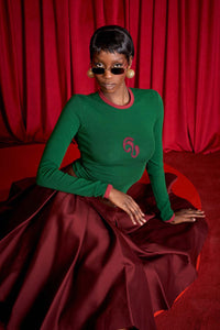 Nao Cotton Logo Embroidered Long Sleeve Top - Viridian