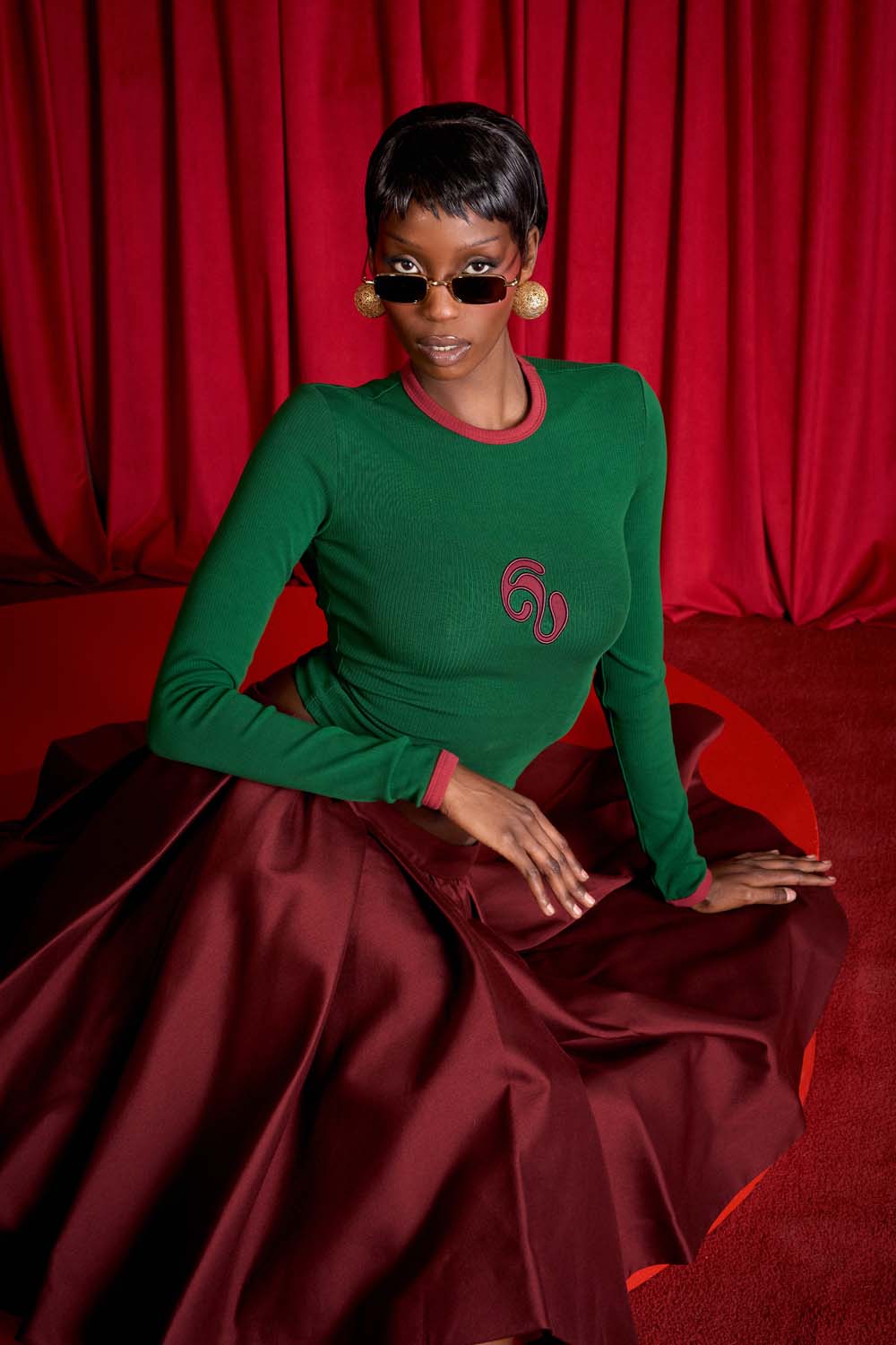 Nao Cotton Logo Embroidered Long Sleeve Top - Viridian