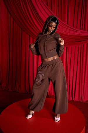 Kaia Logo Embroidered Cotton Parachute Sweatpants - Espresso