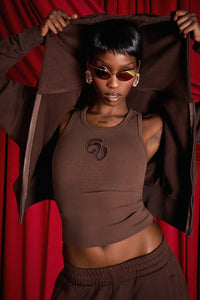 Nao Cotton Logo Embroidered Racer Back Vest Top - Espresso