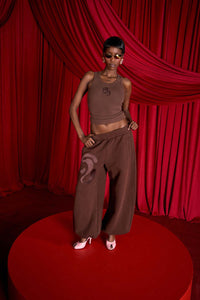 Kaia Logo Embroidered Cotton Parachute Sweatpants - Espresso