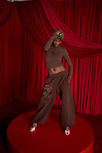 Nao Cotton Logo Embroidered Long Sleeve Top - Espresso