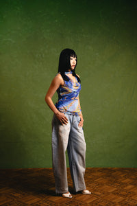 Koa Denim Barrel Leg Logo Embroidered Jeans - Light Blue