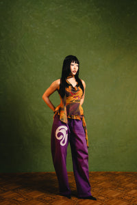 Khala Denim Barrel Leg Logo Embroidered Jeans - Purple