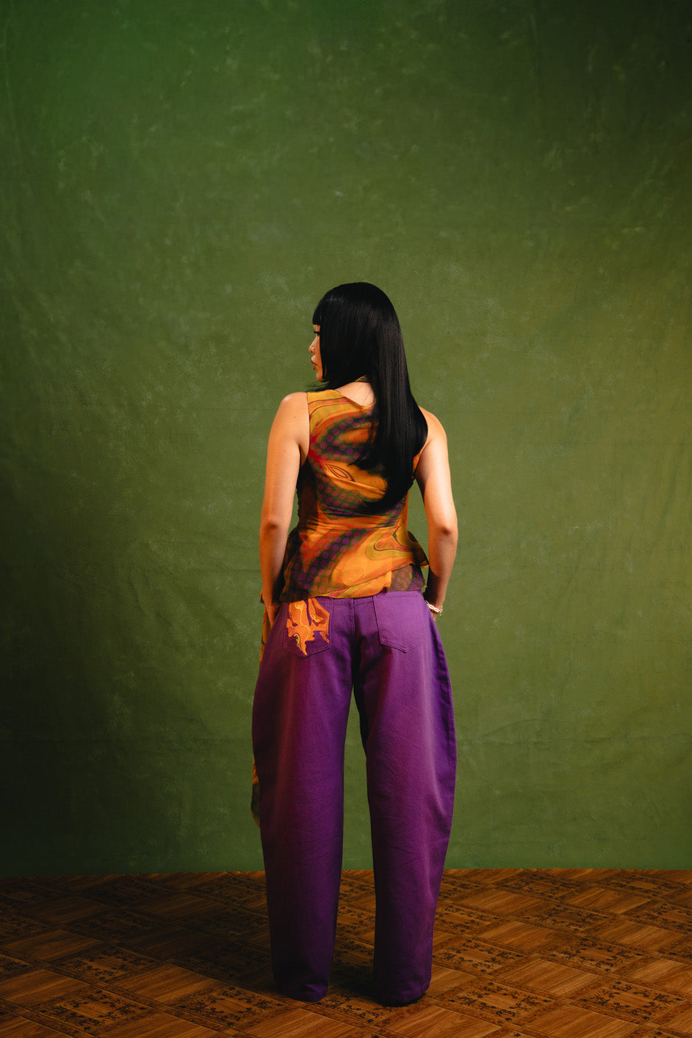 Khala Denim Barrel Leg Logo Embroidered Jeans - Purple