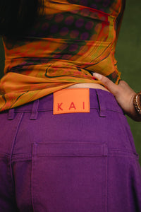 Khala Denim Barrel Leg Logo Embroidered Jeans - Purple
