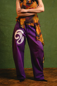 Khala Denim Barrel Leg Logo Embroidered Jeans - Purple