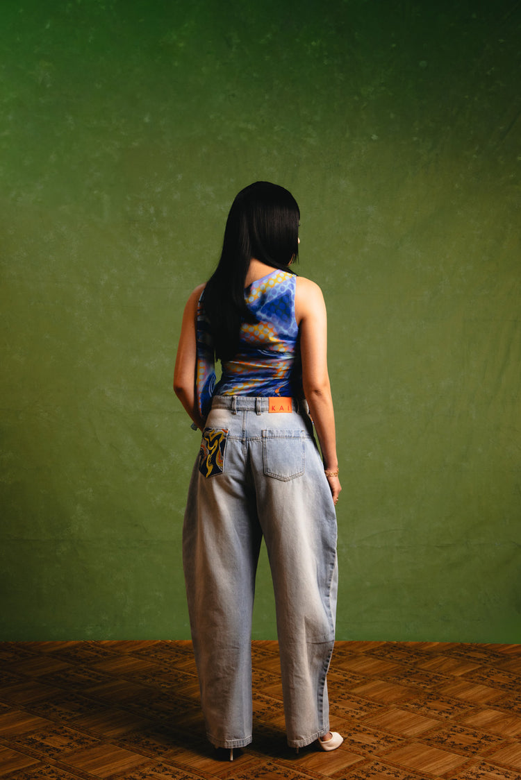 Koa Denim Barrel Leg Logo Embroidered Jeans - Light Blue