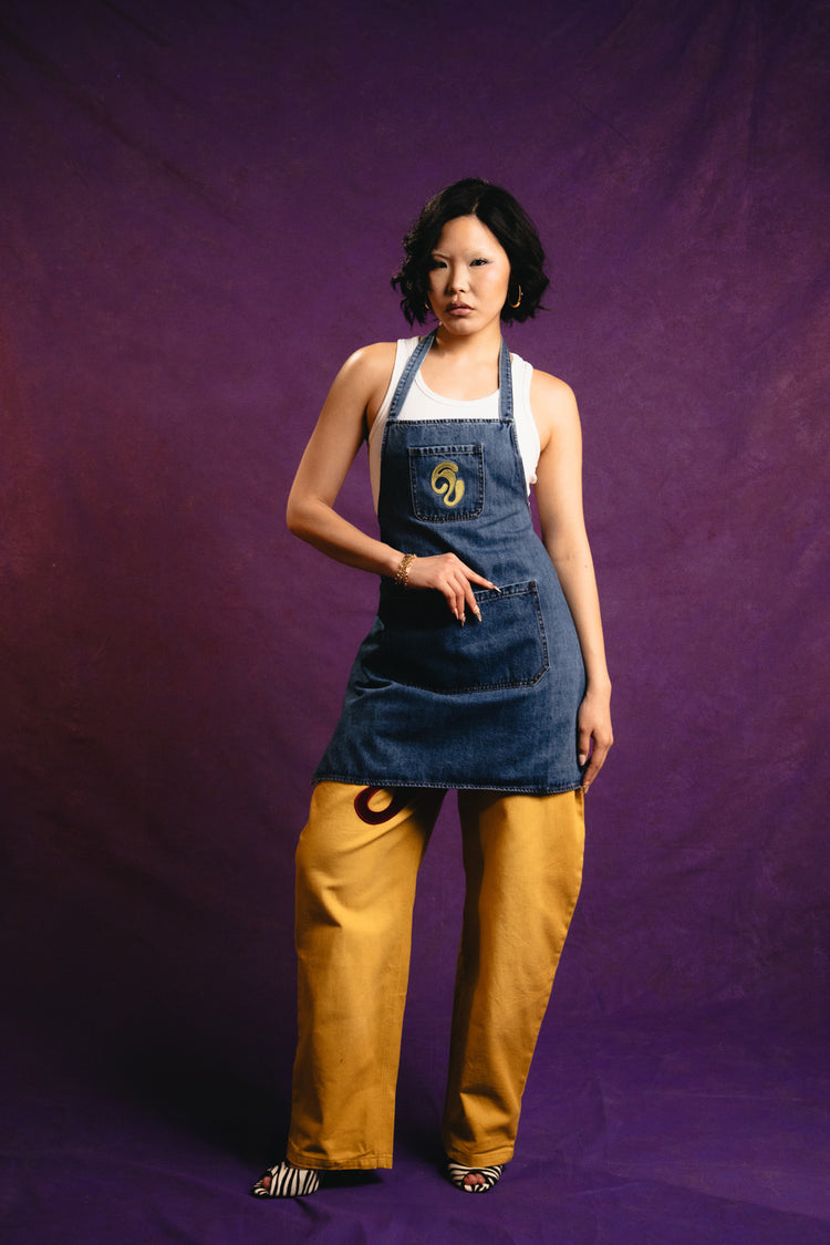 Kai Denim Embroidered Logo Apron - Denim Blue