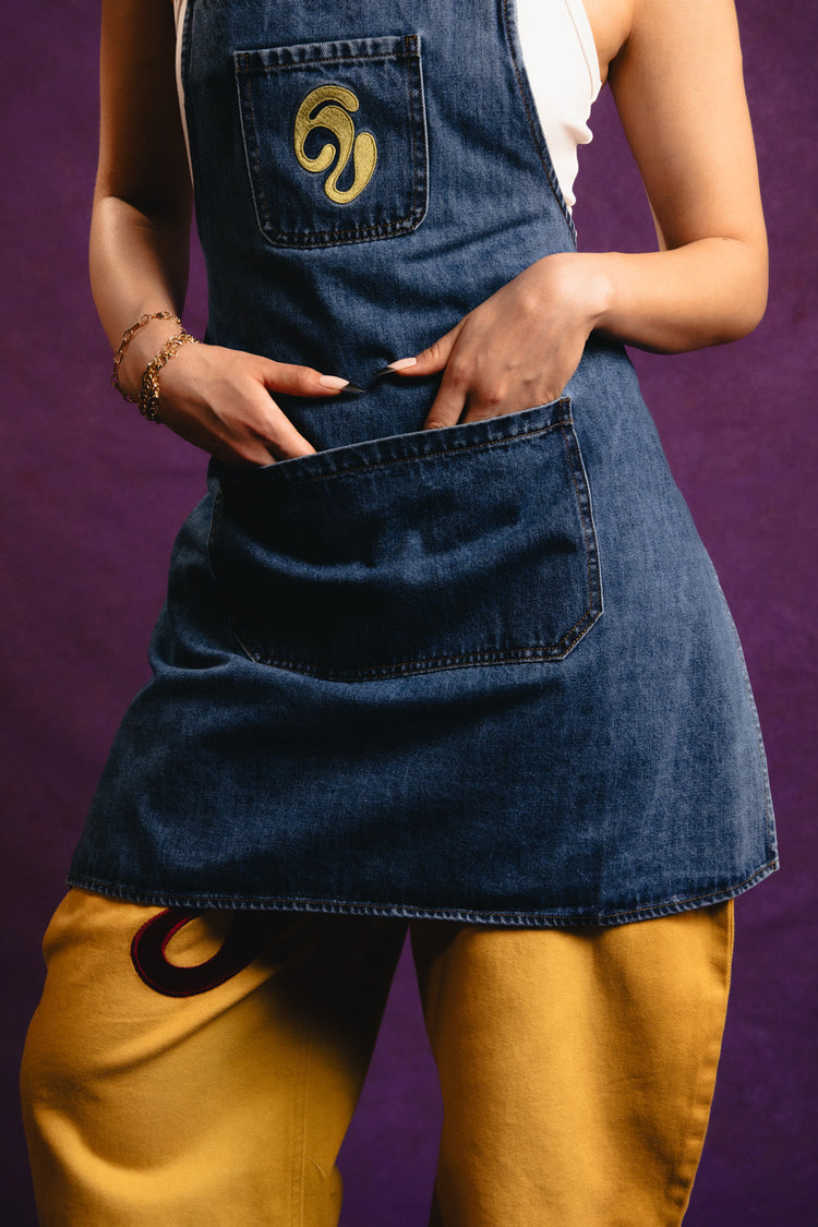 Kai Denim Embroidered Logo Apron - Denim Blue