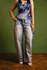 Koa Denim Barrel Leg Logo Embroidered Jeans - Light Blue