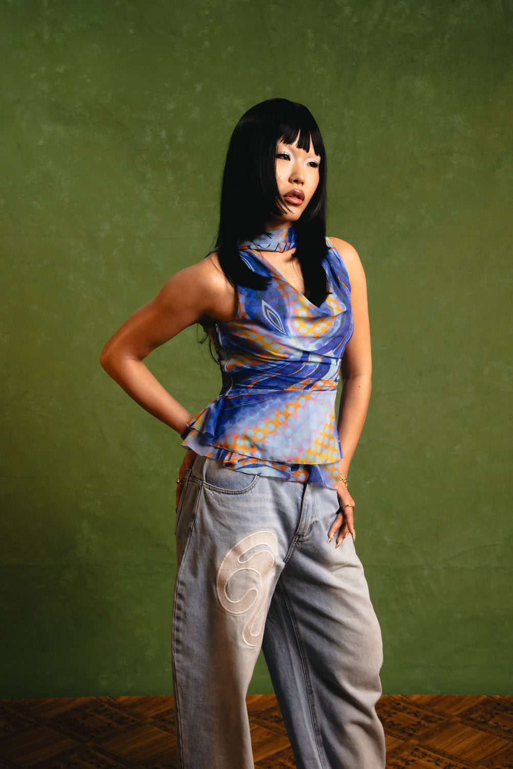 Koa Denim Barrel Leg Logo Embroidered Jeans - Light Blue