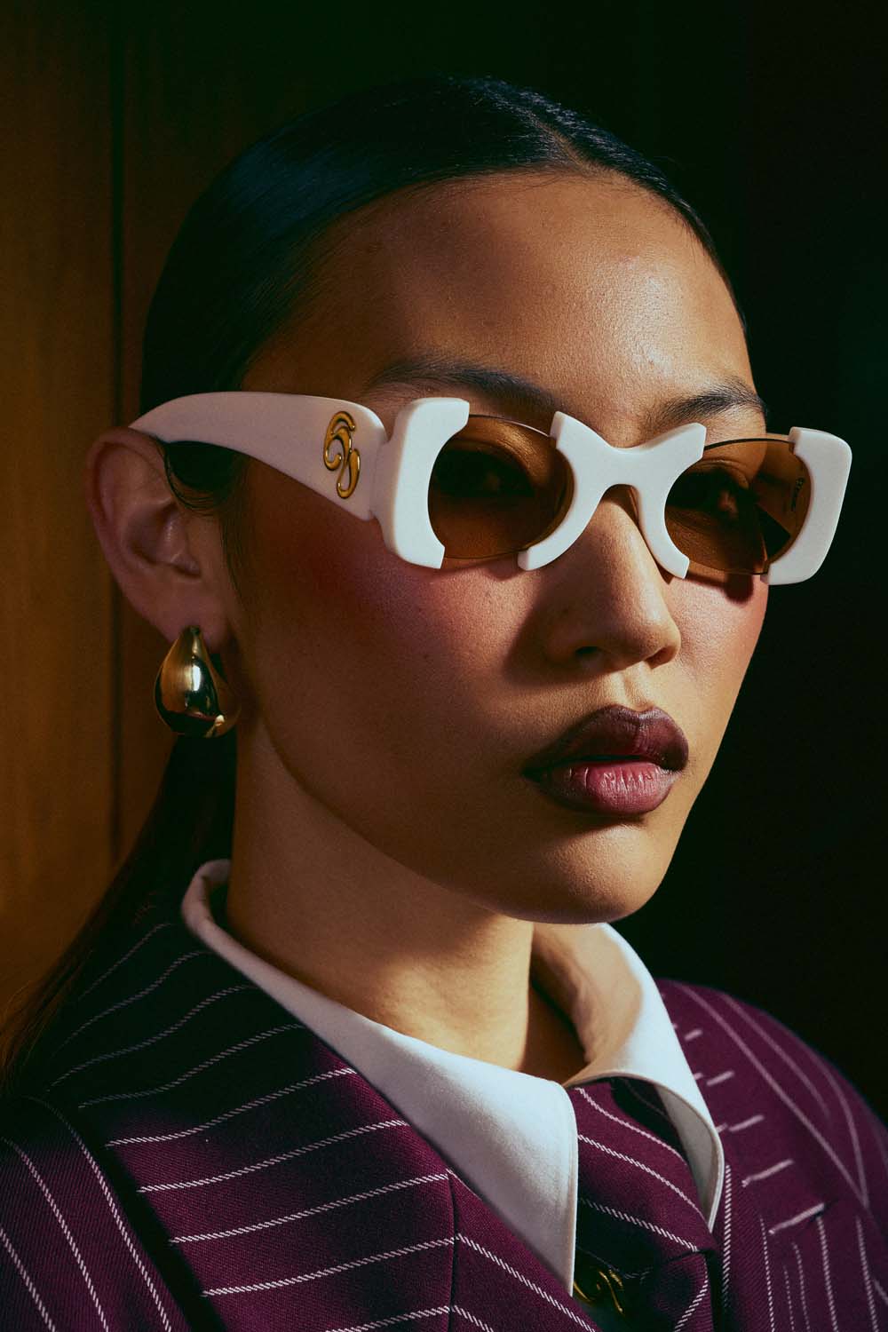 Suki Sculptural Statement Sunglasses - White