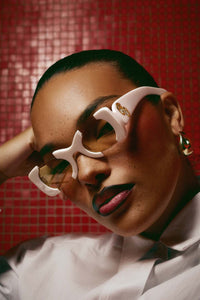 Suki Sculptural Statement Sunglasses - White