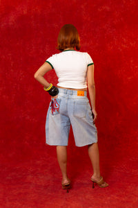 Koa Denim Logo Embroidered Jorts - Light Blue