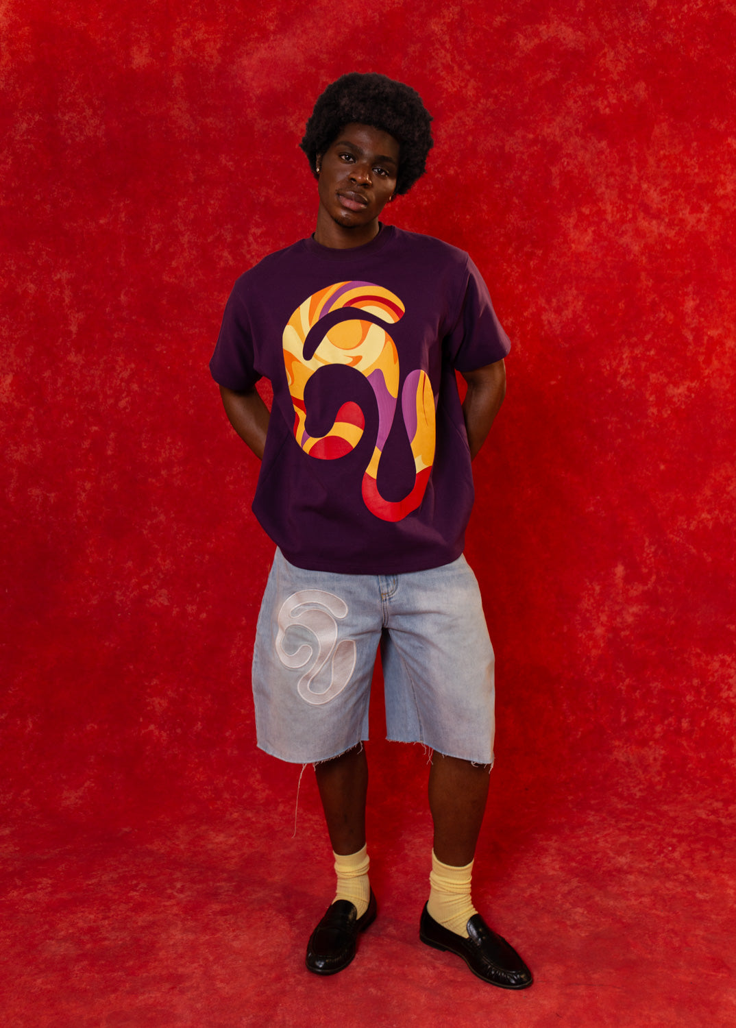 Kaili Oversized Cotton Logo Printed T-Shirt - Purple