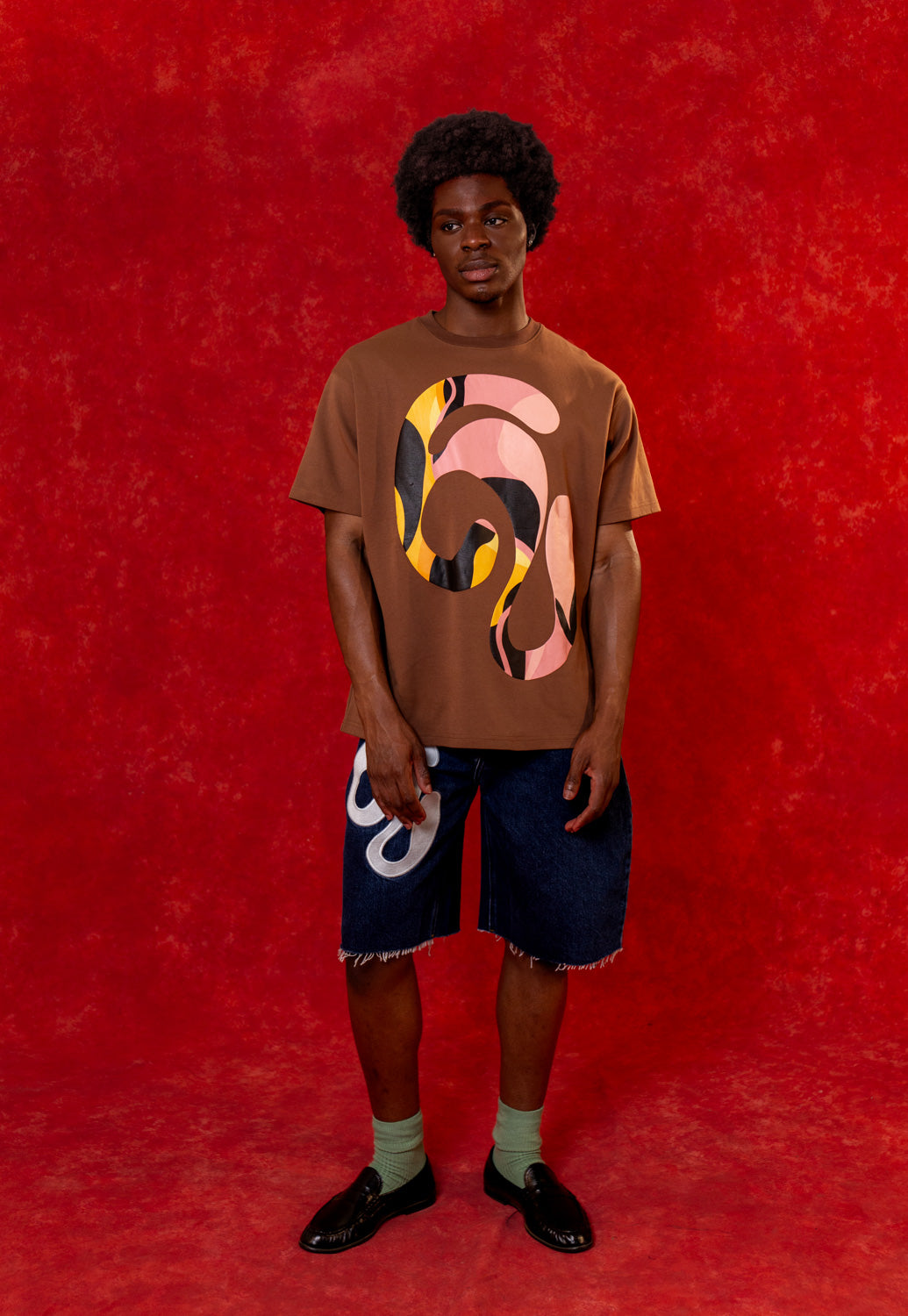 Kaili Oversized Cotton Logo Printed T-Shirt - Brown