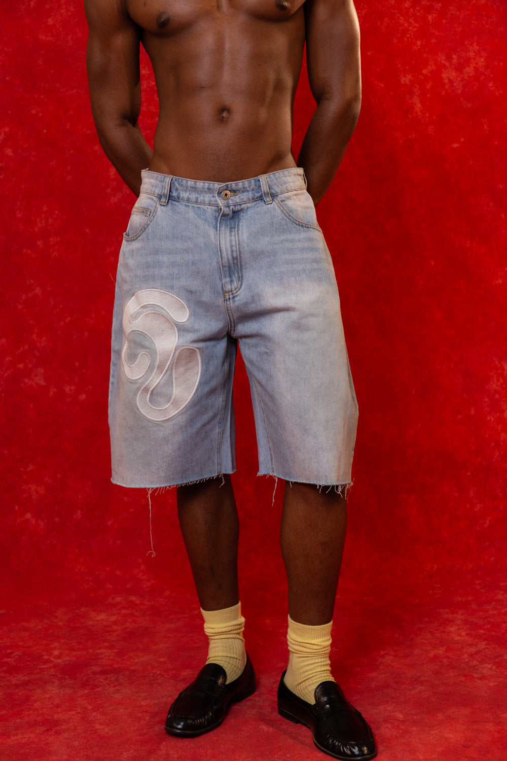 Koa Denim Logo Embroidered Jorts - Light Blue