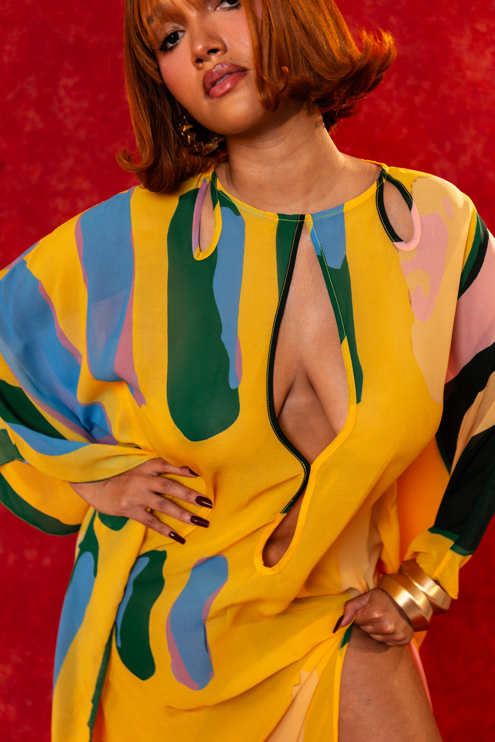 Mara Printed Mesh CutOut Kaftan - Lowla Print