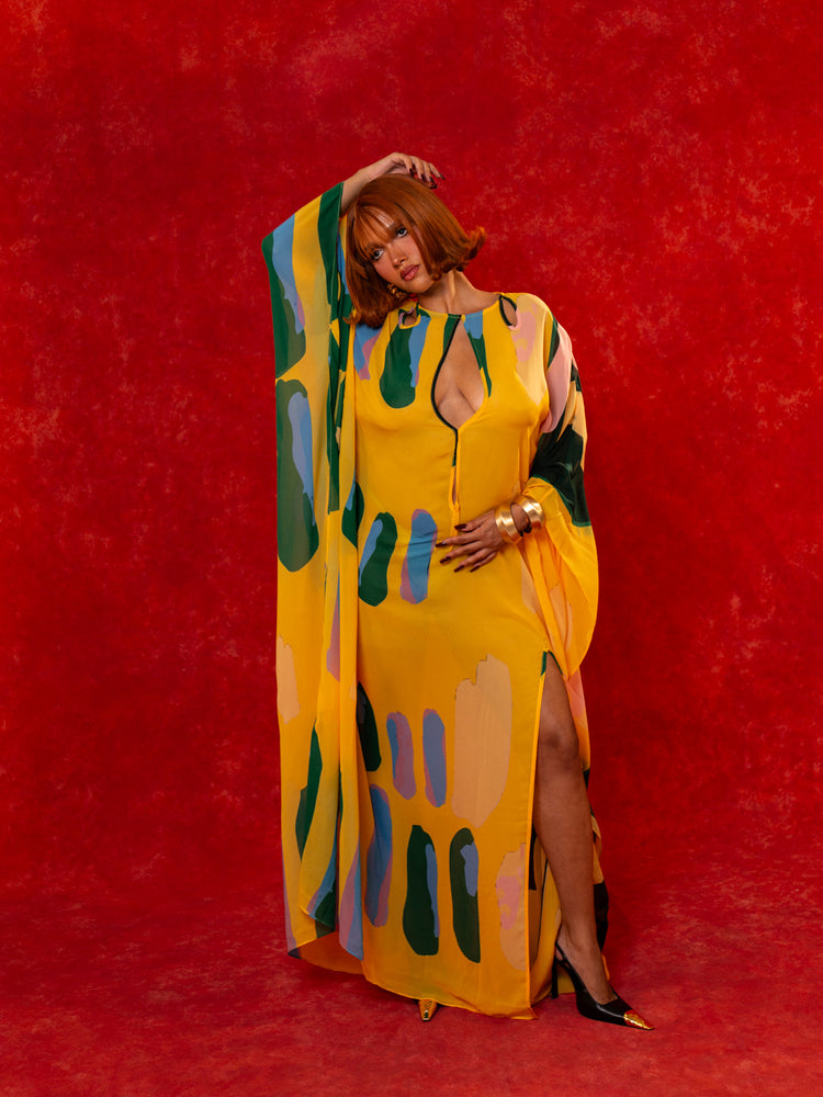 Mara Printed Mesh CutOut Kaftan - Lowla Print