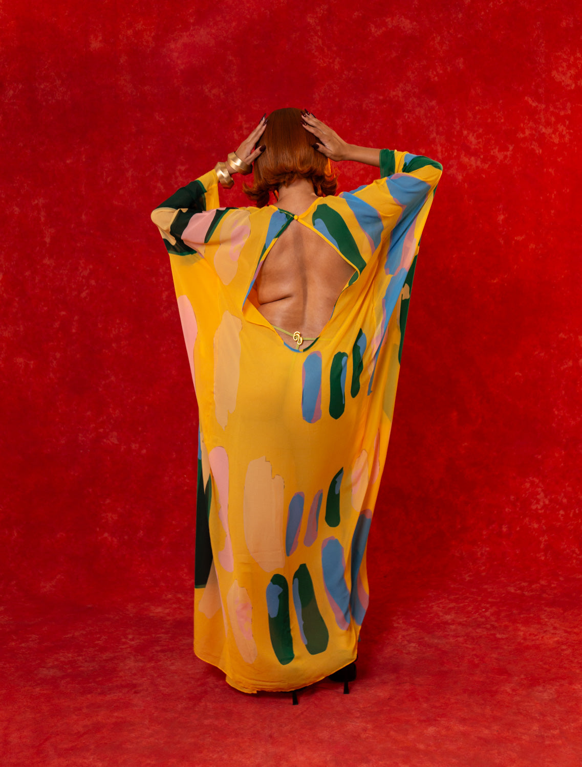 Mara Printed Mesh CutOut Kaftan - Lowla Print
