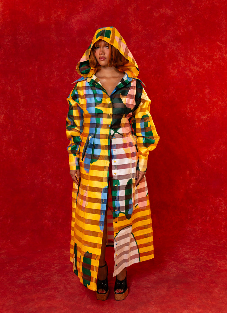 Samira Printed Organza Long Sleeve Hooded Dress - Lowla Print