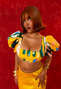 Simbi Puff Sleeve Crop Top - Lowla Print