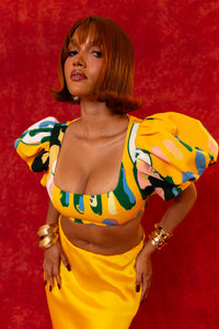 Simbi Puff Sleeve Crop Top - Lowla Print