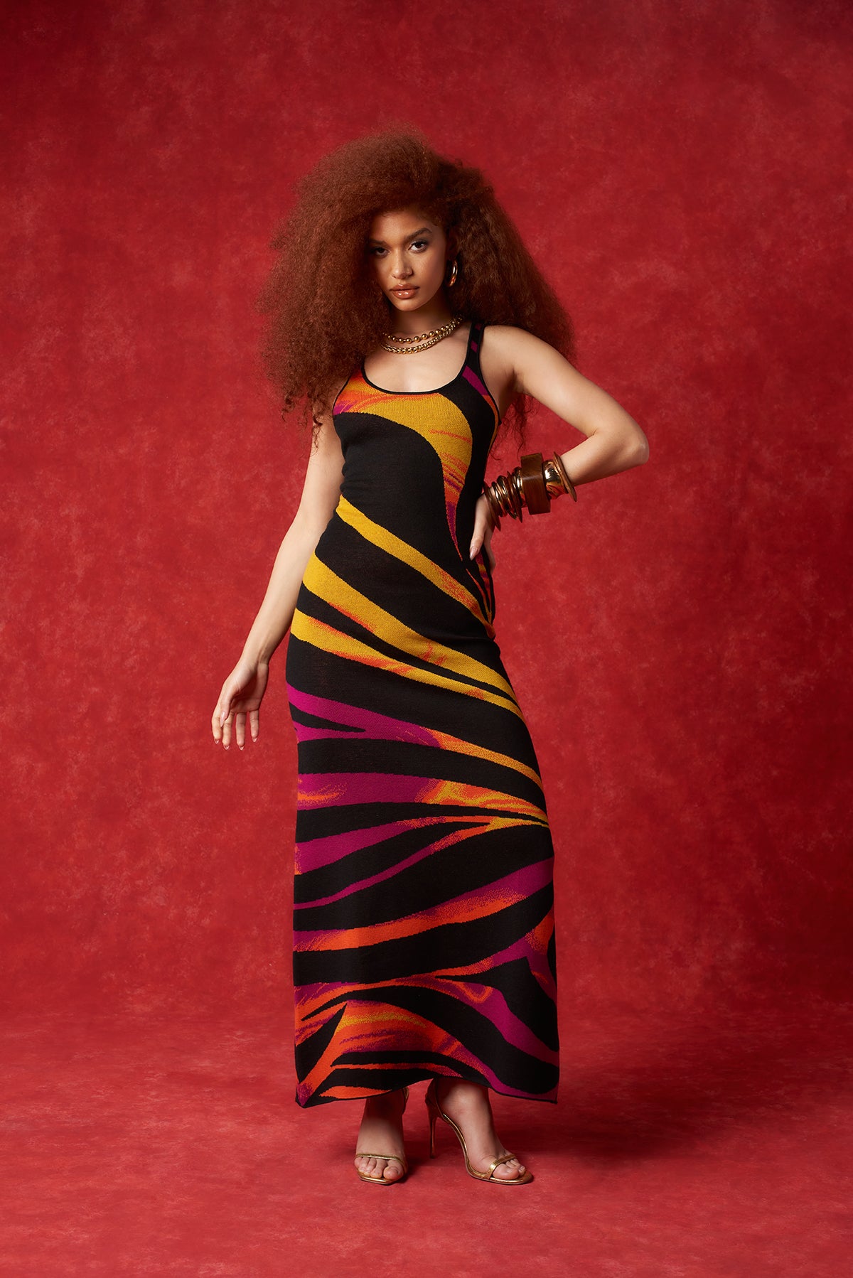 Safia Zebra Knitted Square Neck Maxi Dress Kai Collective Safia Zebra Knitted Square Neck Maxi Dress Kai Collective