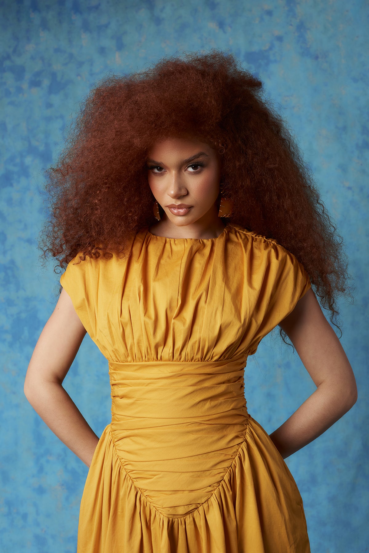 Adesuwa Ruched Cotton Long Dress - Yellow Ochre Kai Collective Adesuwa Ruched Cotton Long Dress - Yellow Ochre Kai Collective
