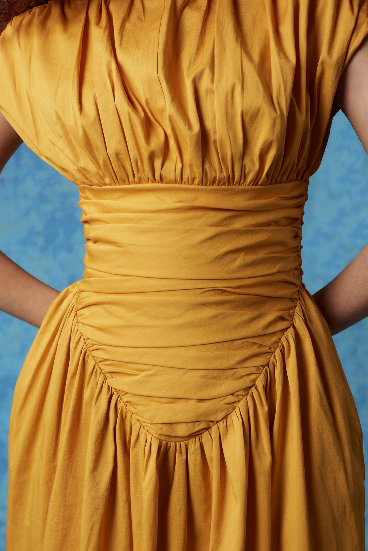 Adesuwa Ruched Cotton Long Dress - Yellow Ochre