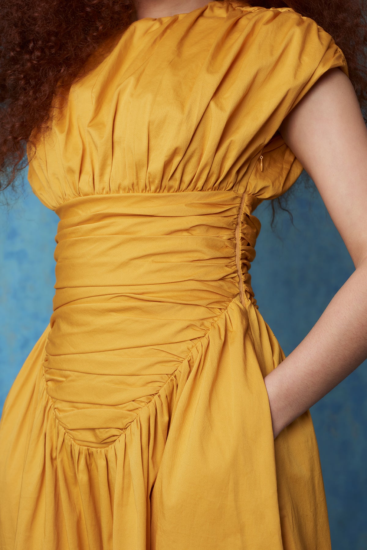 Adesuwa Ruched Cotton Long Dress - Yellow Ochre Kai Collective Adesuwa Ruched Cotton Long Dress - Yellow Ochre Kai Collective