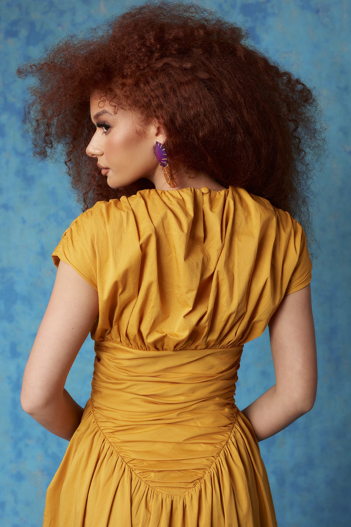 Adesuwa Ruched Cotton Long Dress - Yellow Ochre Kai Collective Adesuwa Ruched Cotton Long Dress - Yellow Ochre Kai Collective