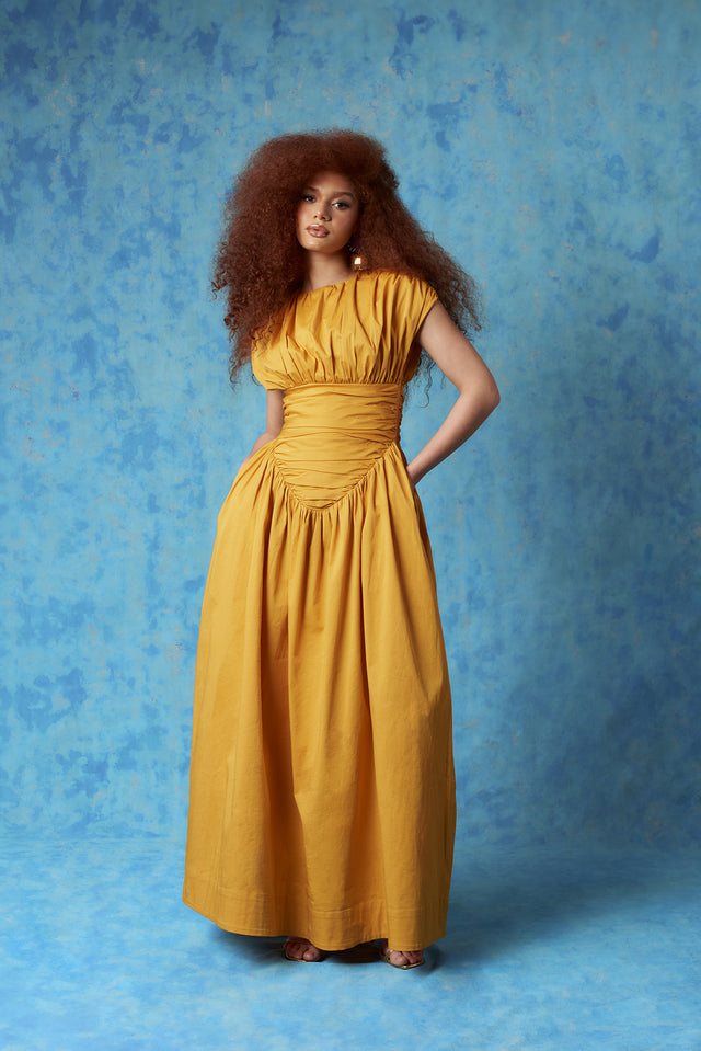 Adesuwa Ruched Cotton Long Dress