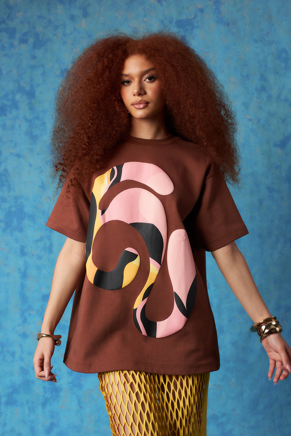 Kaili Oversized Cotton Logo Printed T-Shirt - Brown