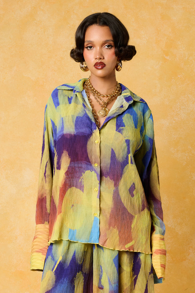 Mawuli Printed Plisse Shirt - Ayo Print Blue
