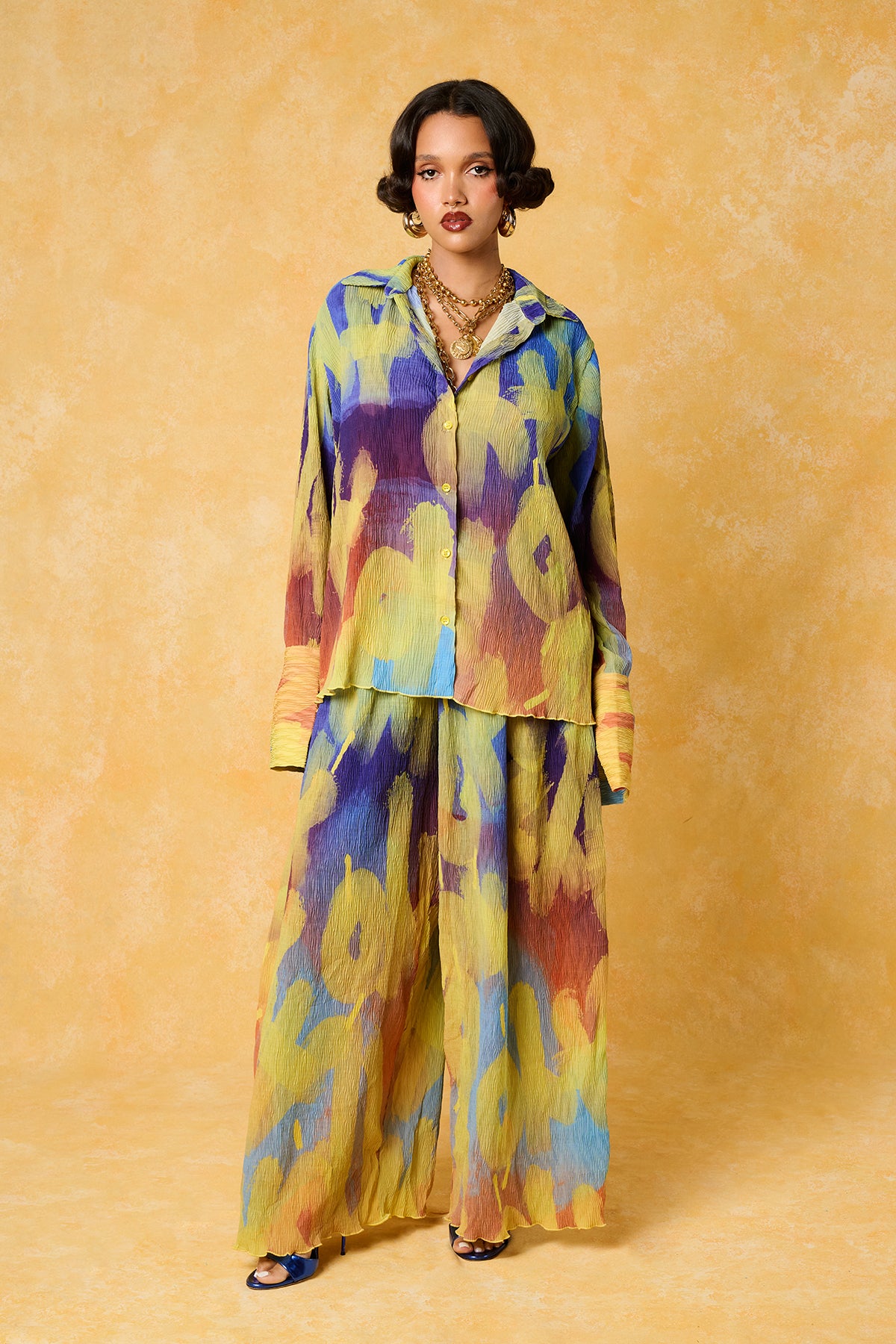 Mawuli Printed Plisse Trousers - Ayo Print Blue