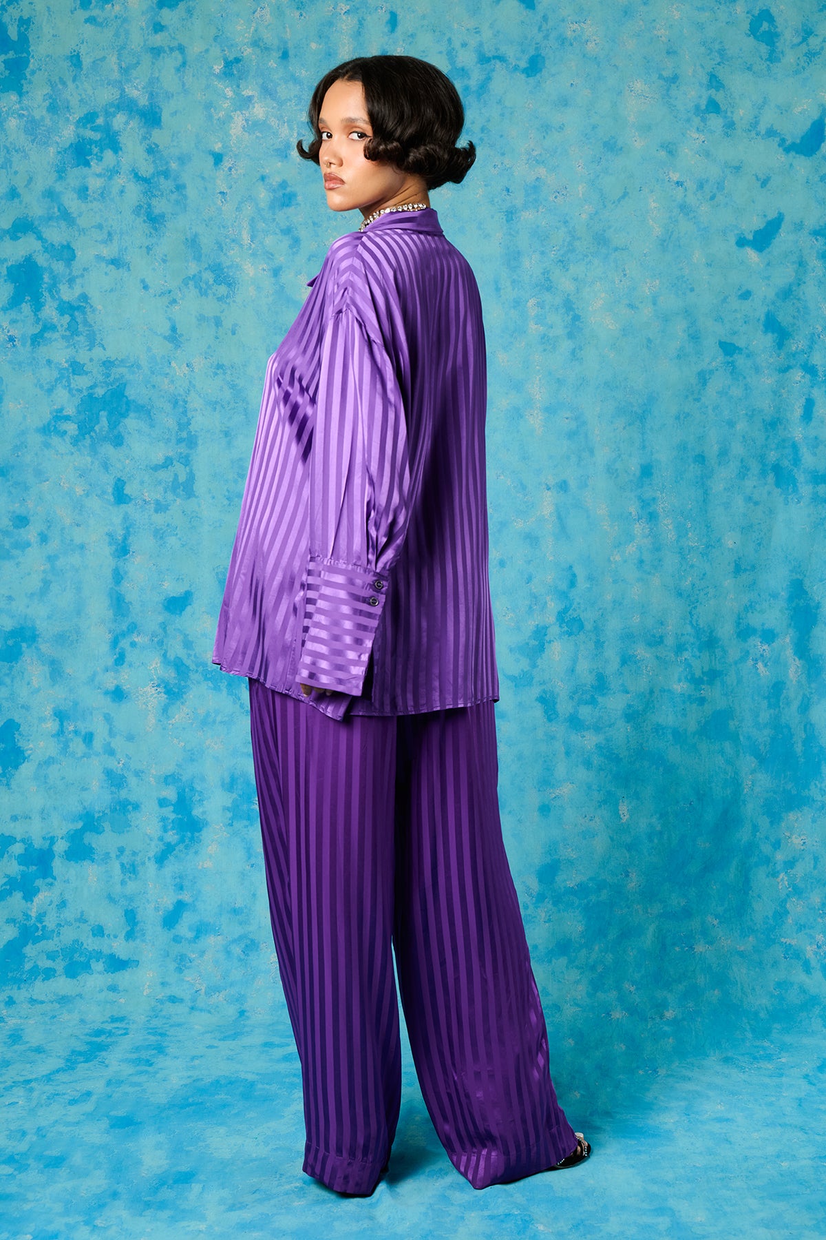 Renua Striped Silky Shirt - Purple