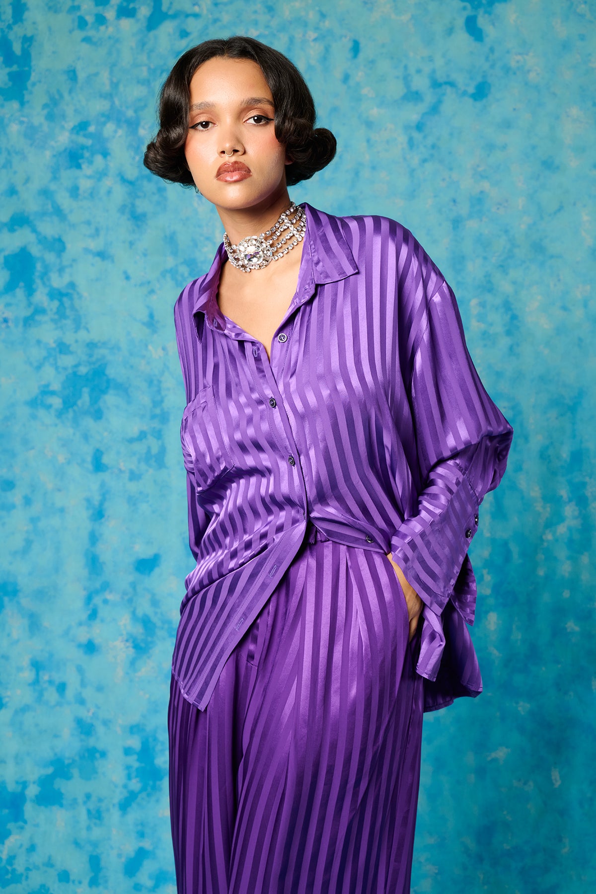 Renua Striped Silky Shirt - Purple