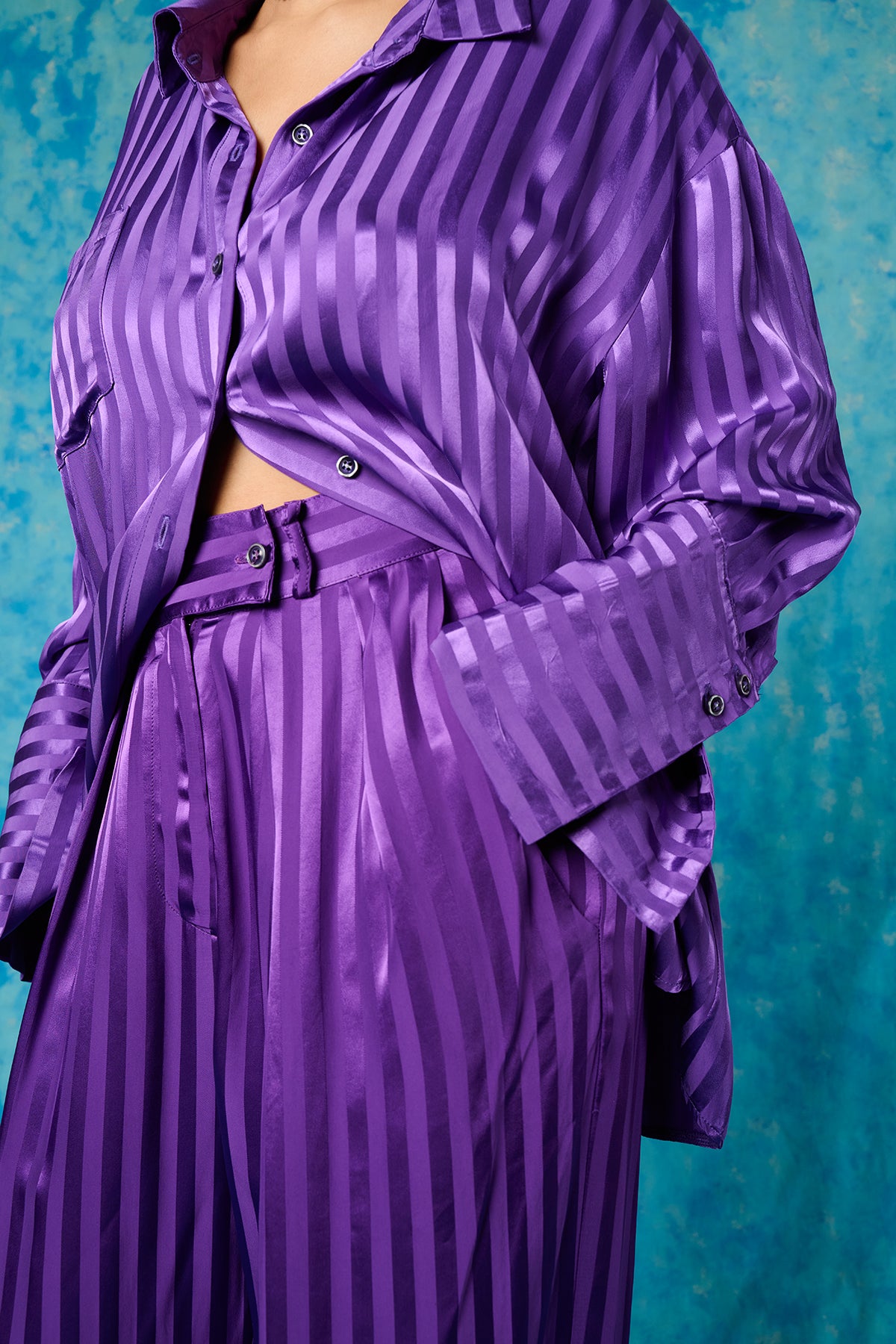 Renua Striped Silky Shirt - Purple