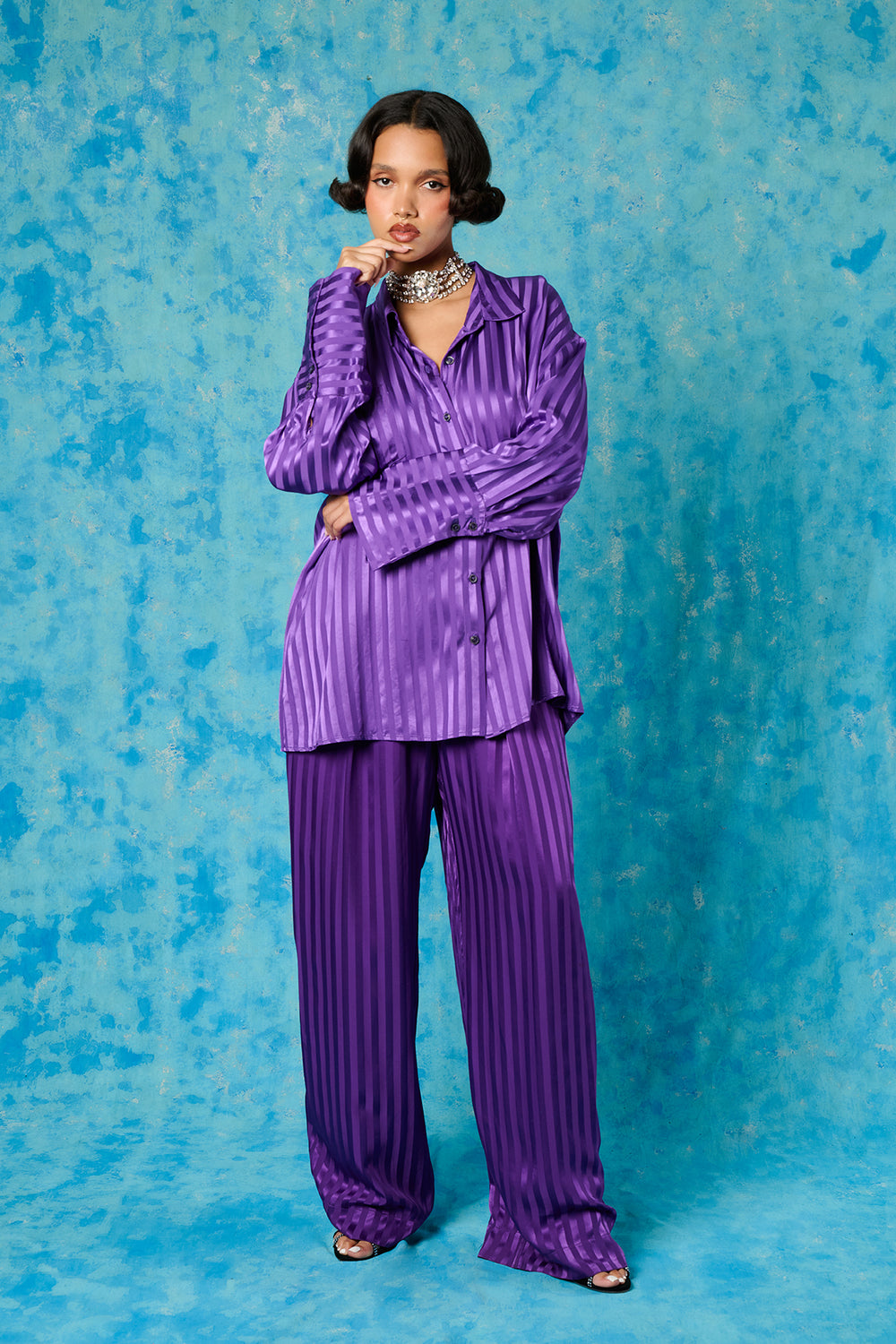 Renua Striped Silky Shirt - Purple