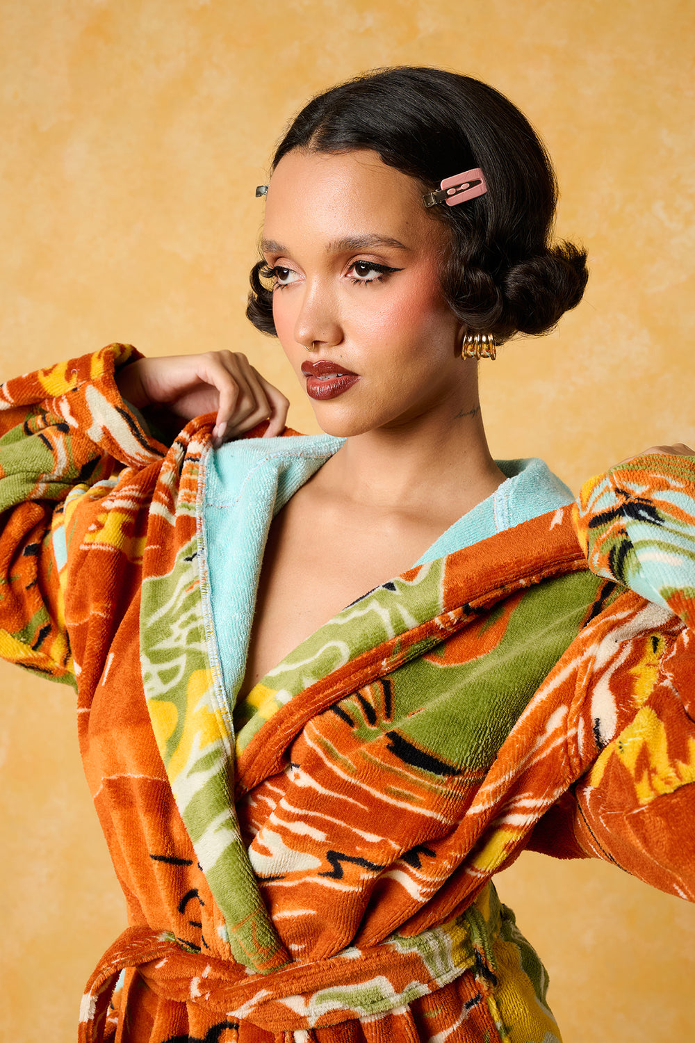 Gaia Hooded Printed Robe - Orange — Kai Collective