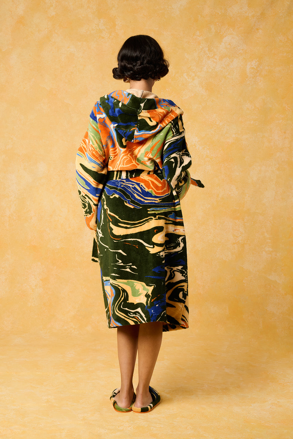 Gaia Hooded Printed Robe - Forest Green